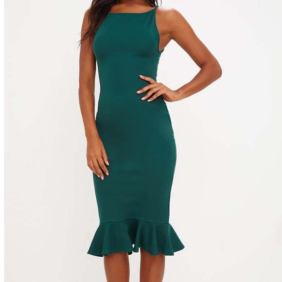 pretty little thing green midi dress